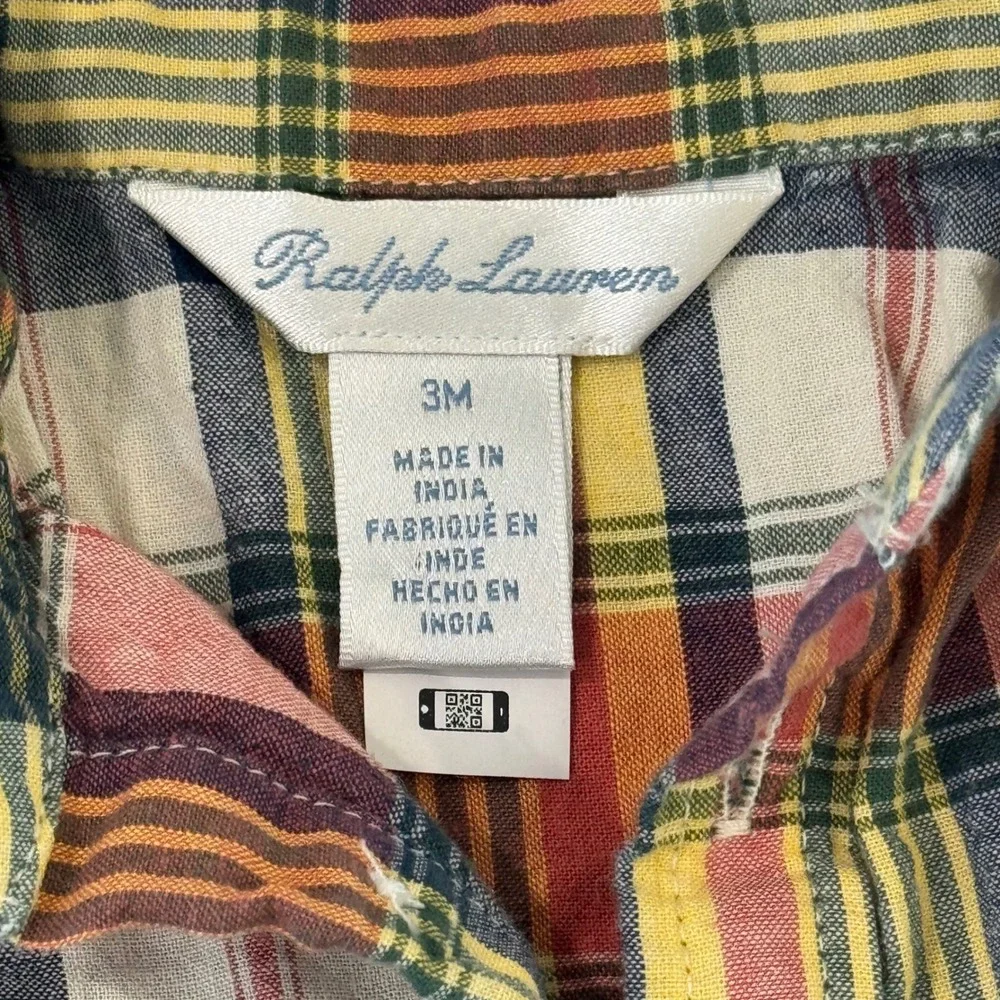 Ralph Lauren Plaid Preppy Shirtdress Baby 3M Multicolor Tiered Ruffle Cotton